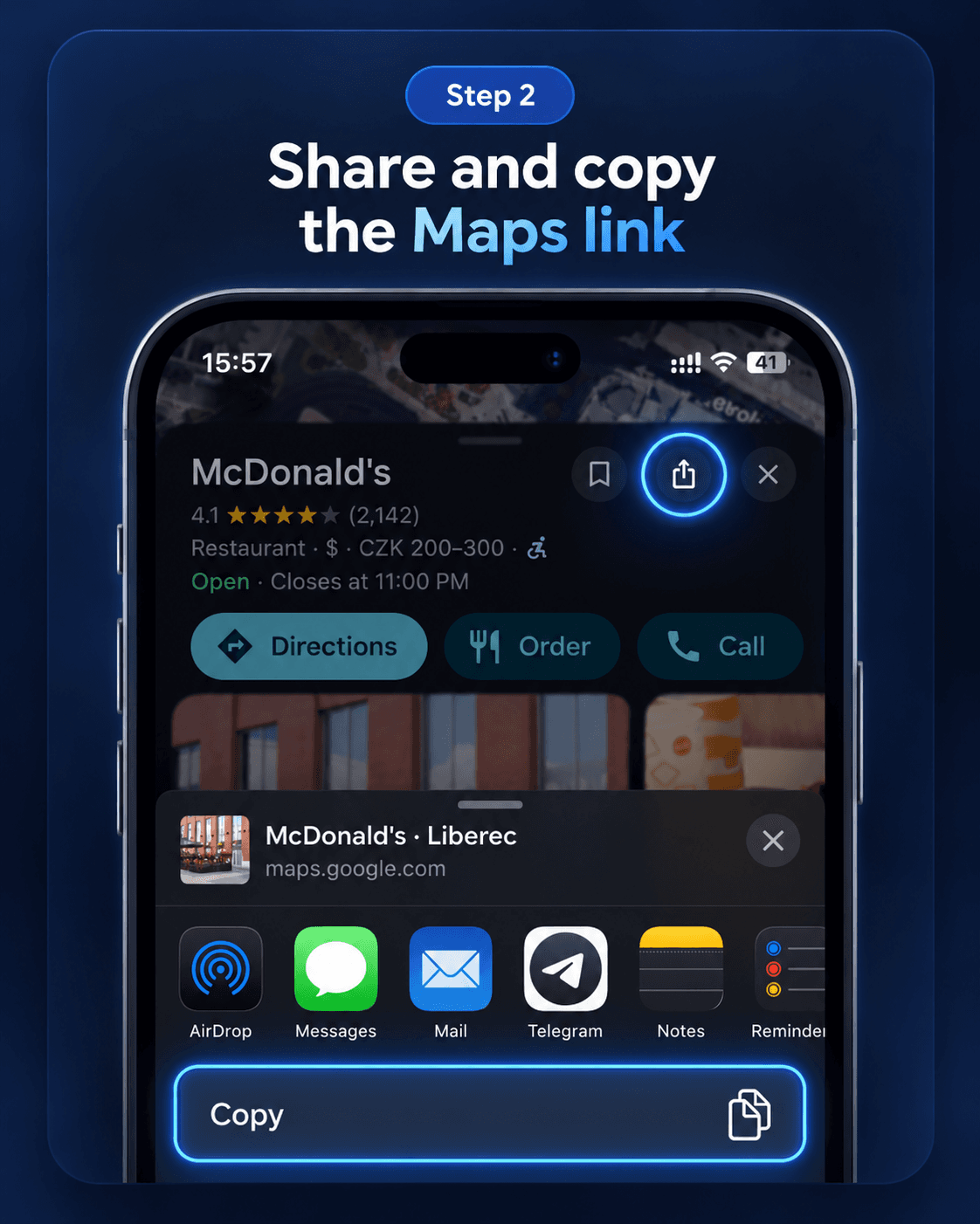 Share menu in Google Maps