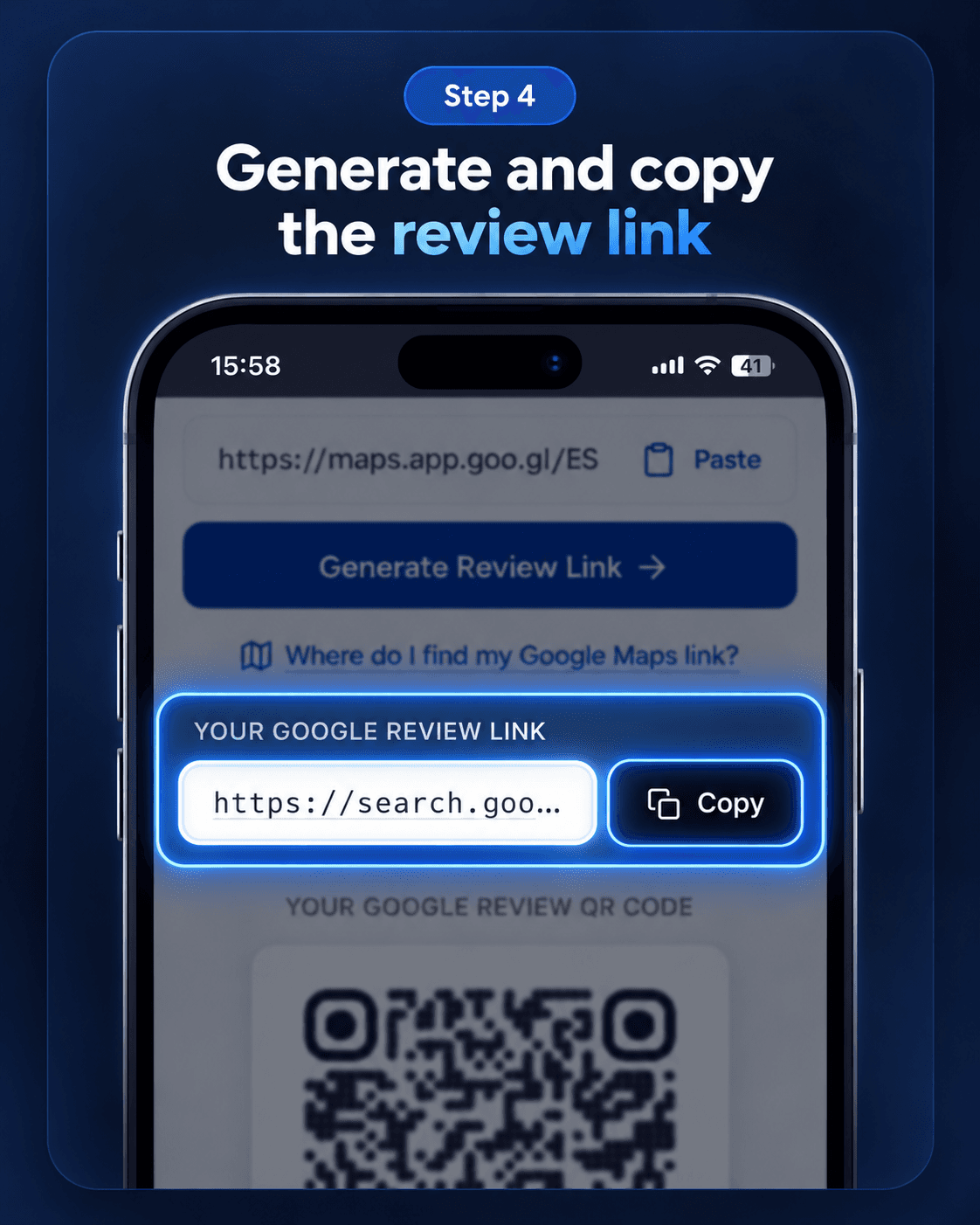 Copying the generated review link