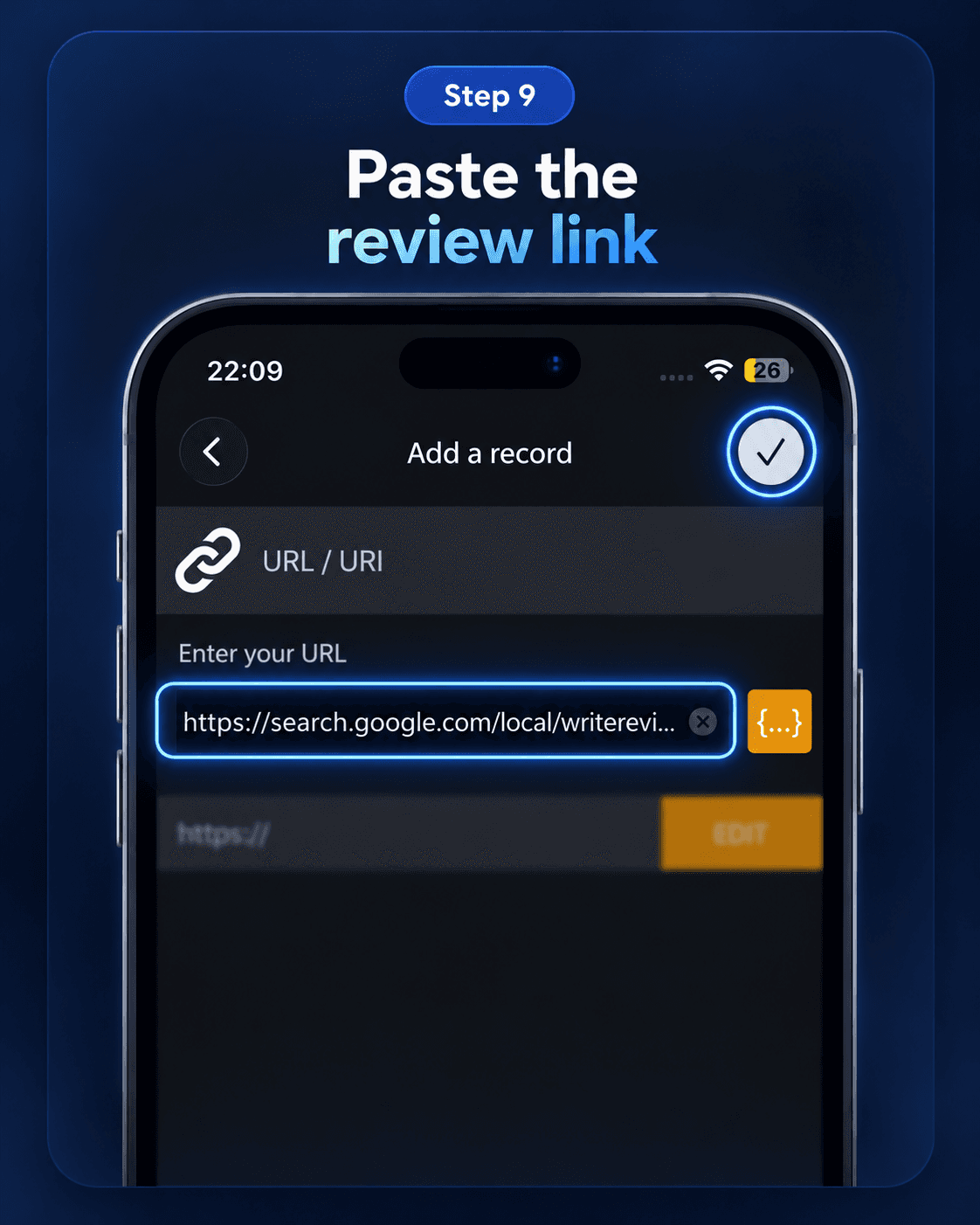 Pasting the direct review link in the URL field