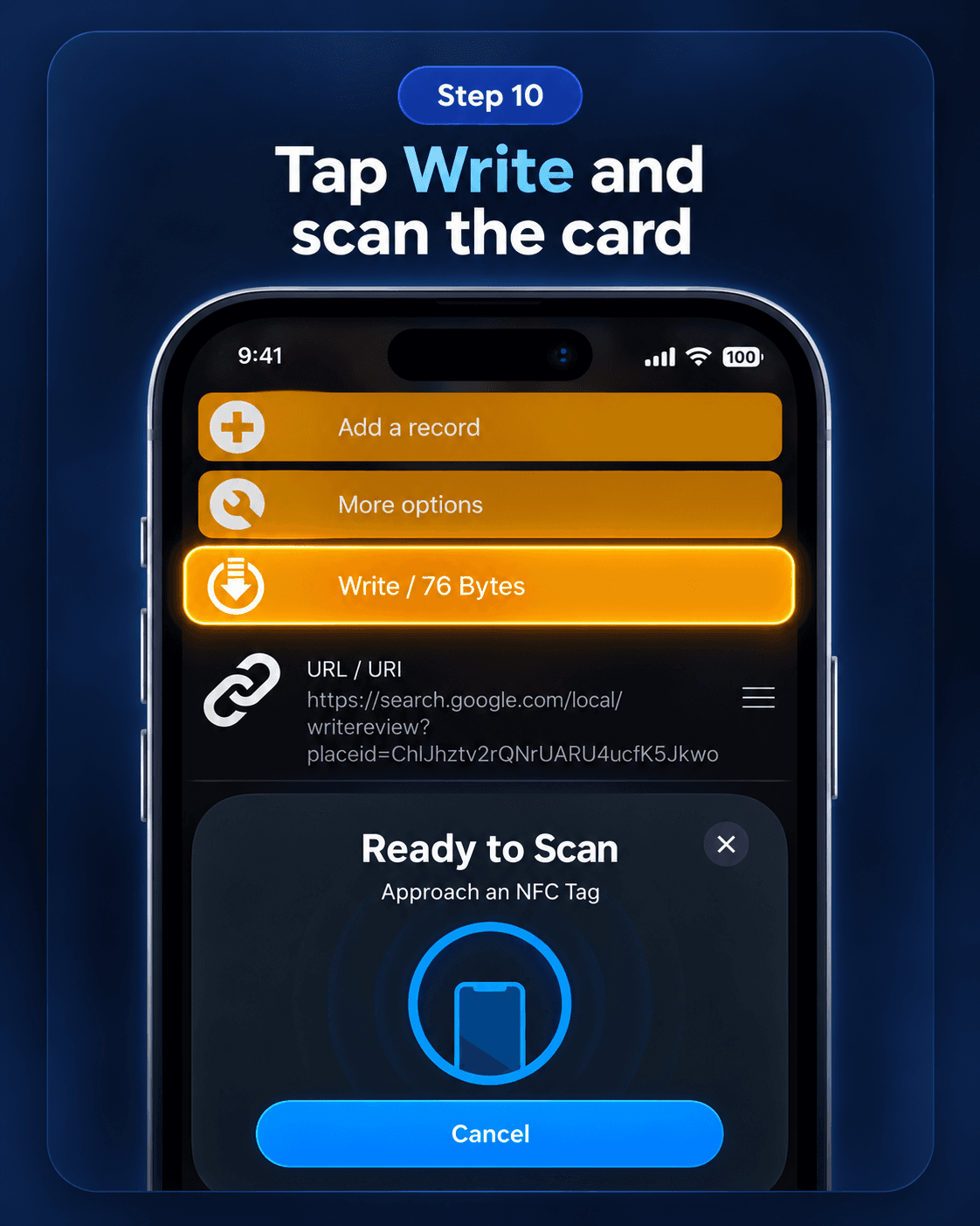 Write action and Ready to Scan prompt