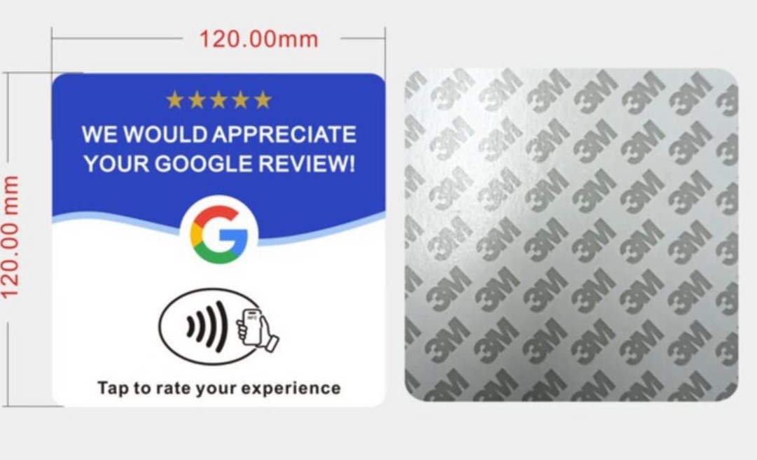 Google NFC review card with adhesive backing
