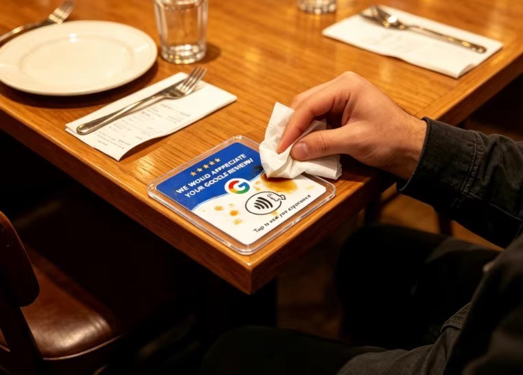Google NFC card in a restaurant